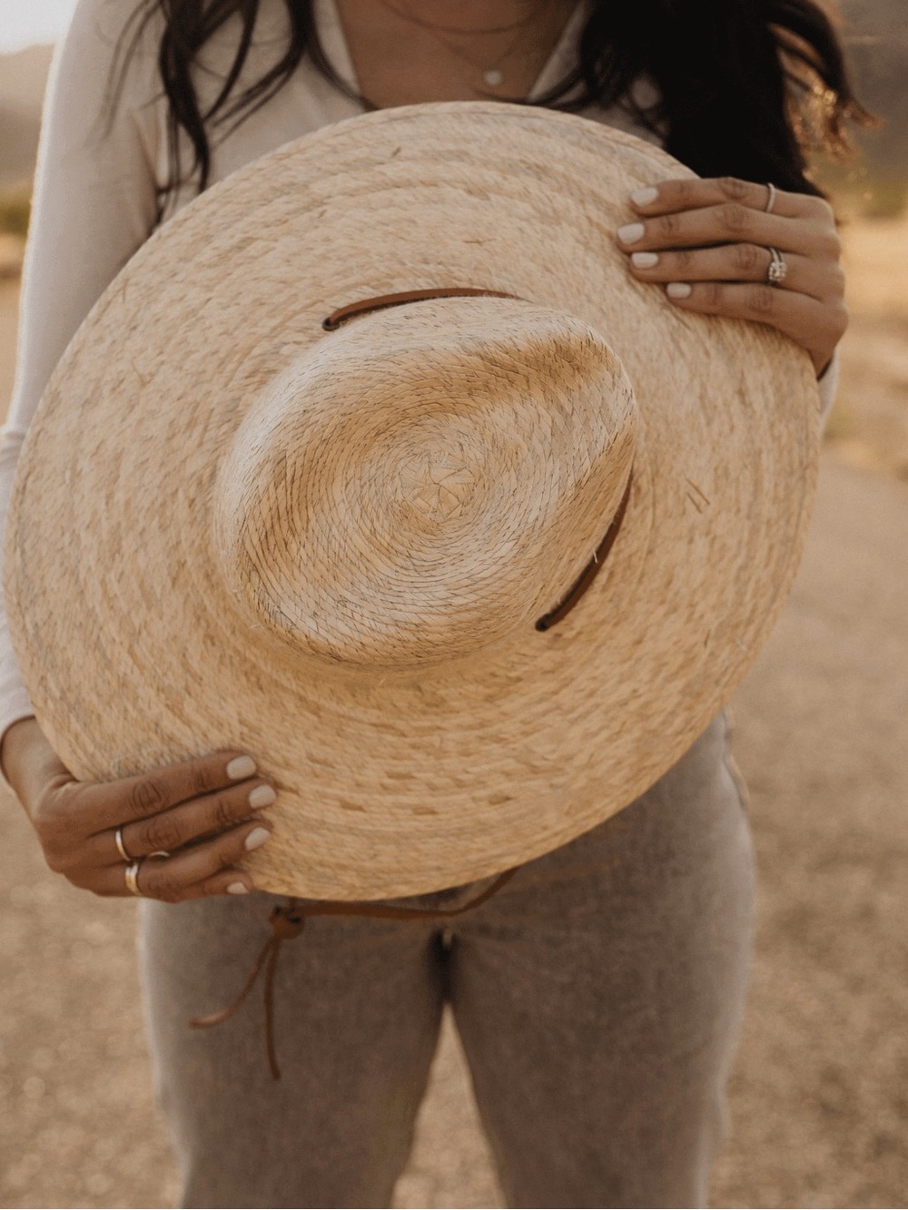 Western Cowgirl Palm Leaf Straw Wide-Brim Sun Hat - Neutral